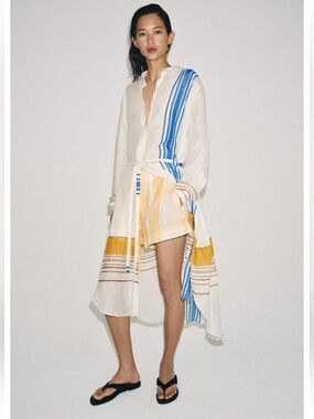 ZARA ZW COLLECTION SEMI-SHEER 100% RAMIE SHIRT DRESS